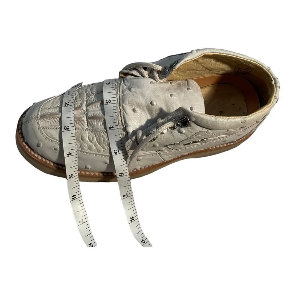 Figueroa Boots Taupe Caiman Ostrich Leather Lace Up Shoes Mens Size 6.5
